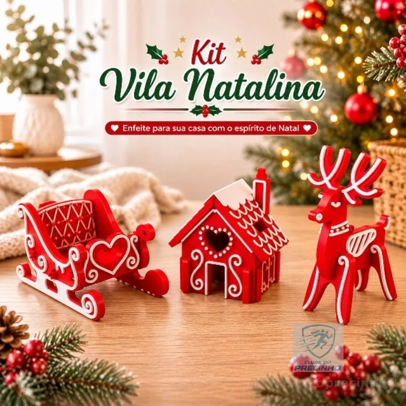 Kit Vila Natalina Decorativa 3 Peças Trenó, Casinha e Rena Enfeite de Natal decoração de casa | Shopee Brasil