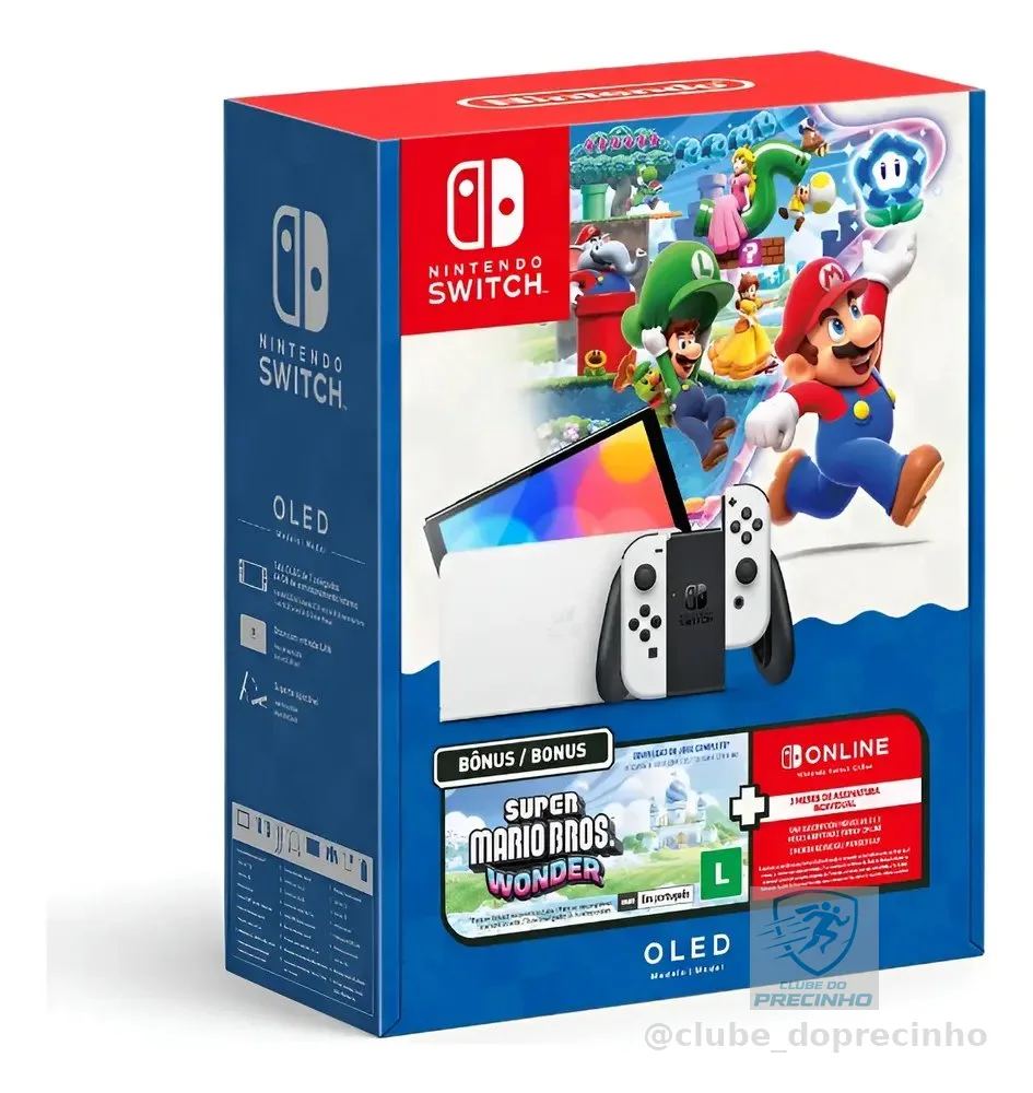 Bundle Nintendo Switch Oled + Super Mario Bros. Wonder + 3mo Nos Branco