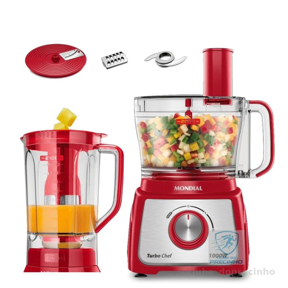 Multiprocessador Mondial 1000W Turbo Chef 5 em 1 Com Liquidificador 3L, Processador 3,2L MPN-01-R