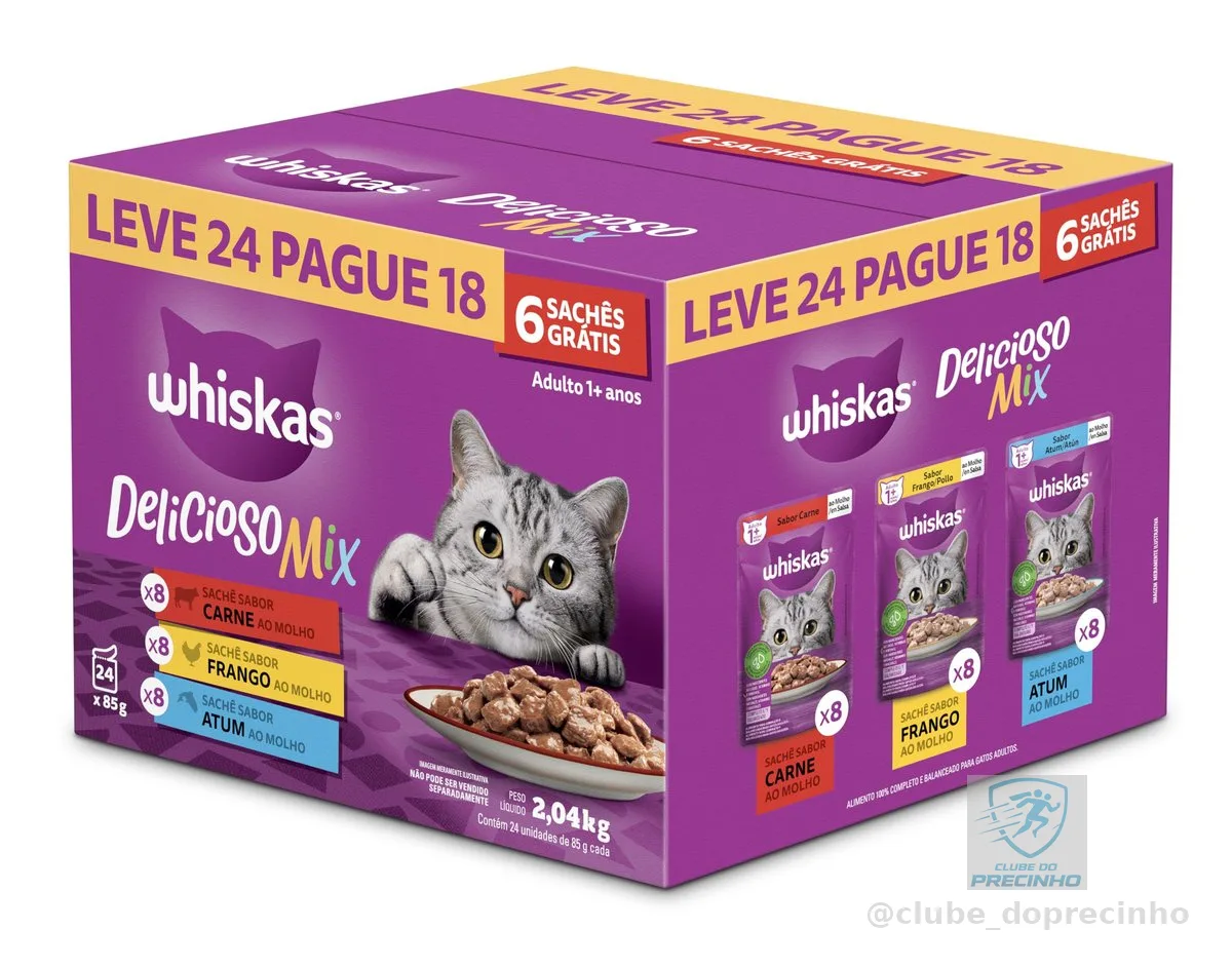 Pack Ração Úmida Whiskas Sachê Carne/Frango/Atum para Gatos Adultos - Leve 24 Pague 18