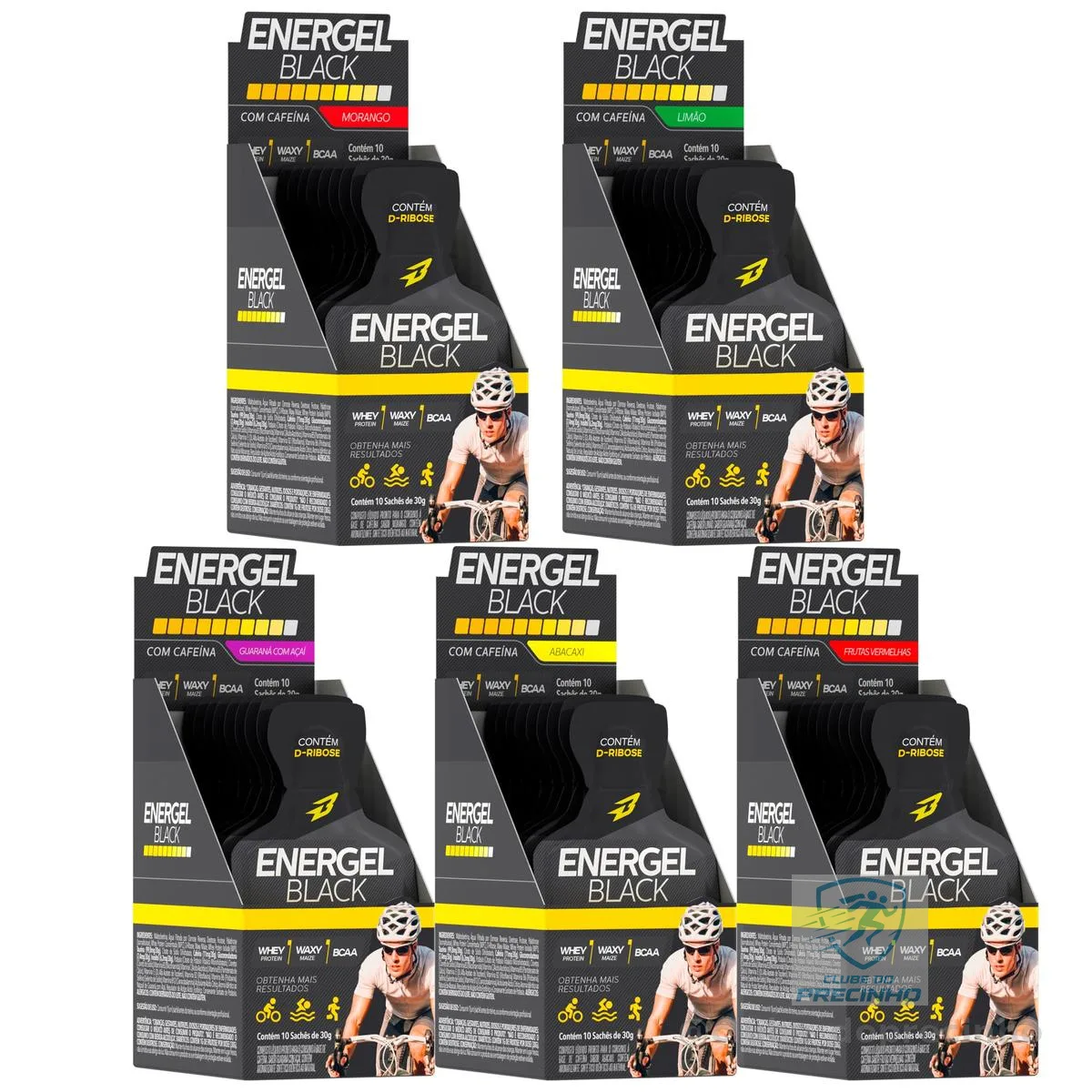 Kit 5X Energel BLACK - CX C/ 10 SACHÊS - Um De Cada Sabor - BODY ACTION
