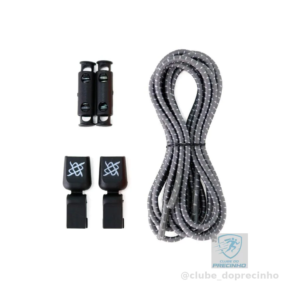 Cadarço Elástico para Tênis HUPI Laces Par 1 Par, Cor: Cinza Risca Branca, Tamanho: 90cm