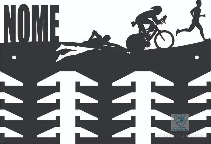 Porta Medalhas Personalizado Triathlon Masculino  24 Ganchos Preto