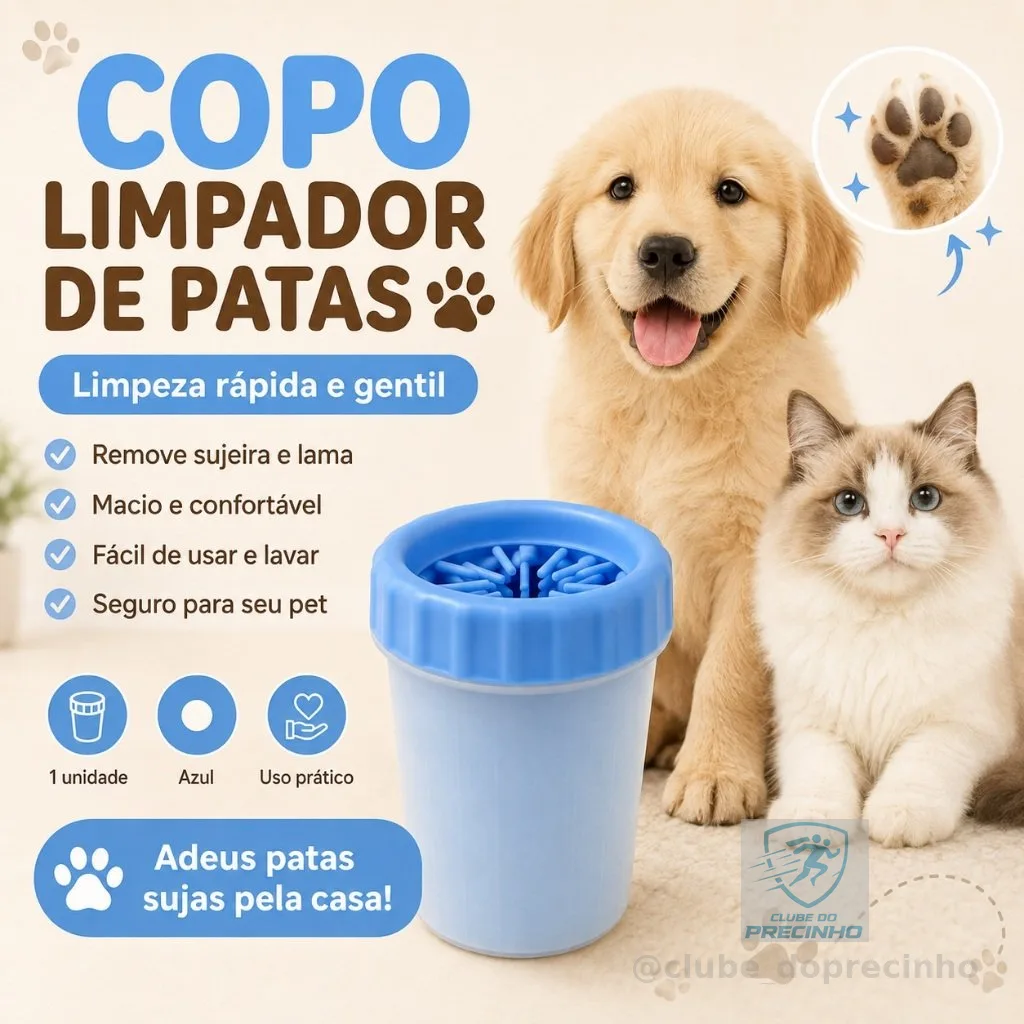 Copo Limpador de Patas para Cães e Gatos em Silicone Lava Patas Pet Remove Lama e Sujeira