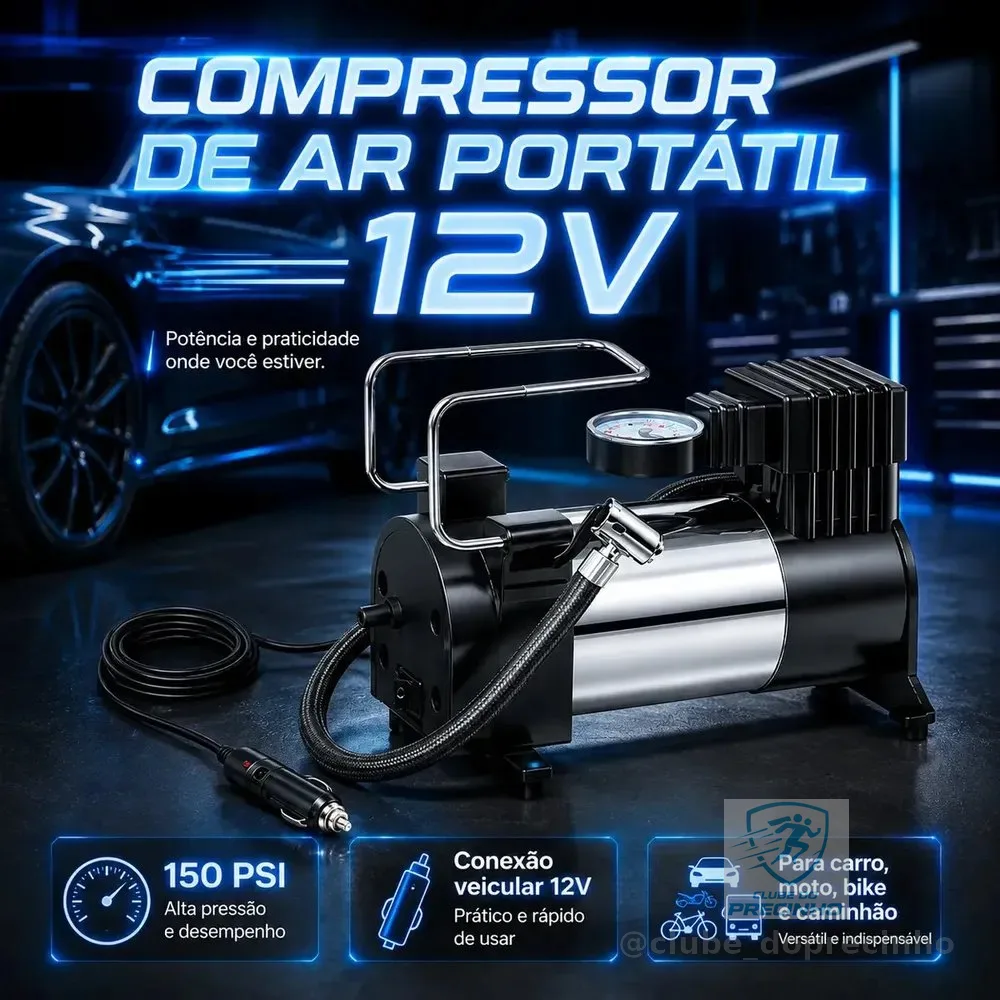 Compressor Portátil Verunto Digital 150psi USB Type-C para Carro e Moto