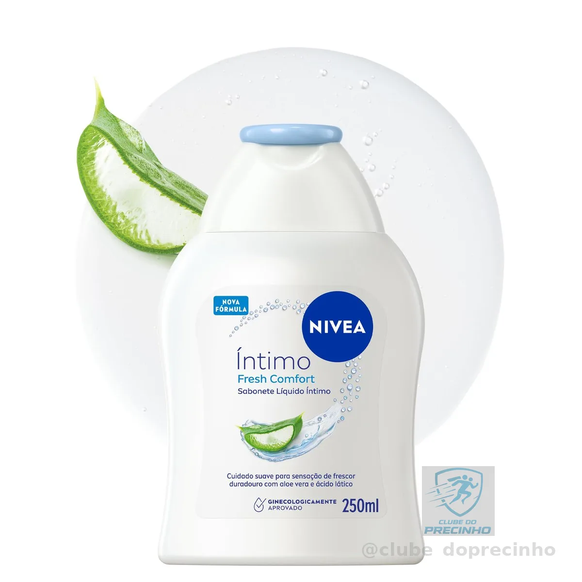 NIVEA Sabonete Líquido Íntimo Fresh Comfort 250ml, Limpeza Suave, Mantém pH Natural, Aloe Vera, Cuidado Refrescante, Uso Diário