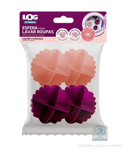 Ordene - Esfera para Lavar Roupas Coloridas, Pacote com 4 unidades Reutilizáveis, Linha Log