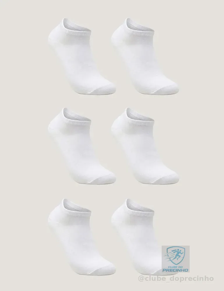 Kit De 6 Pares De Meias Masculino E Feminino Sapatilha Lupo Branco Liso 33-36