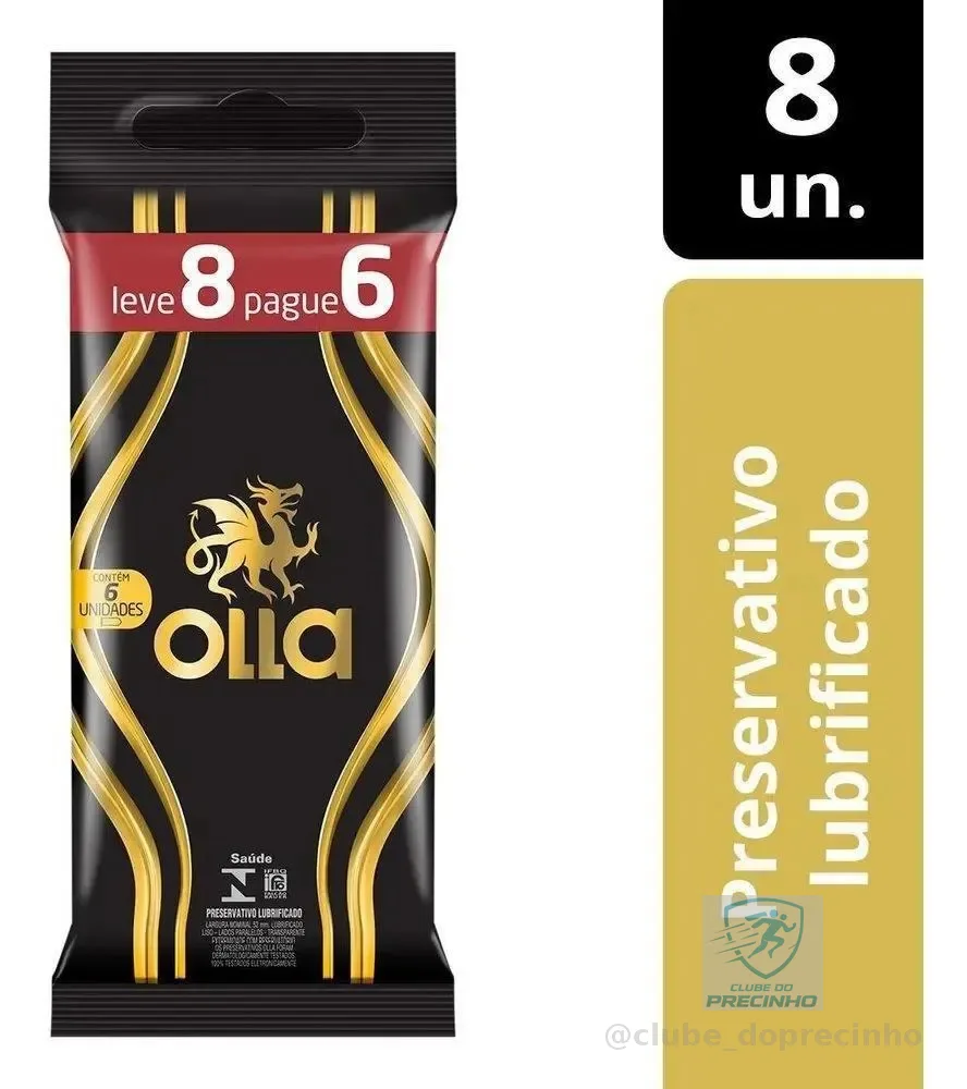 Preservativo Lubrificado Olla Pacote Leve 8 Pague 6 Unidades