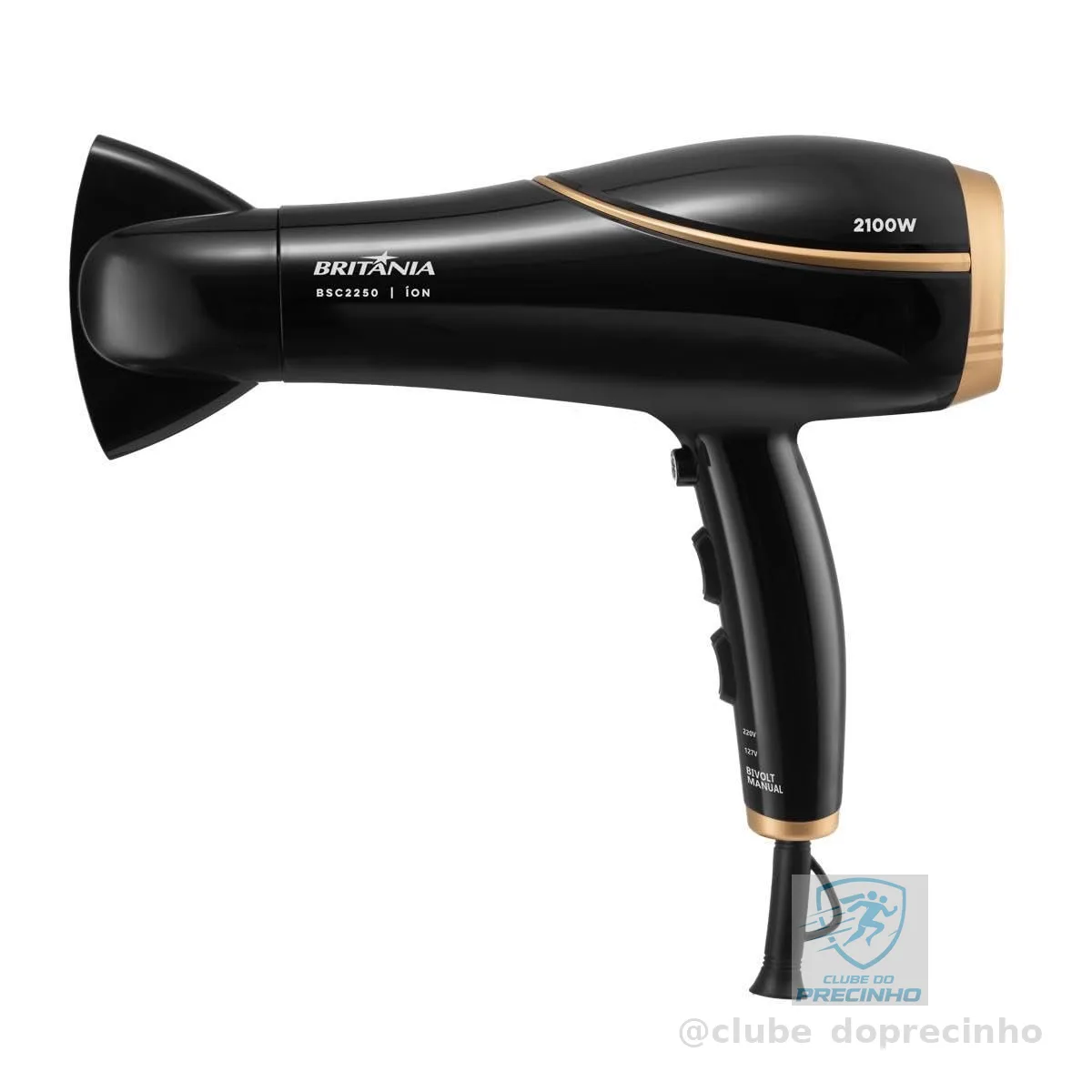 Britânia Secador de Cabelos Bivolt 2100W BSC2250 Bivolt Tecnologia de turmalina Plástico Preto com Dourado