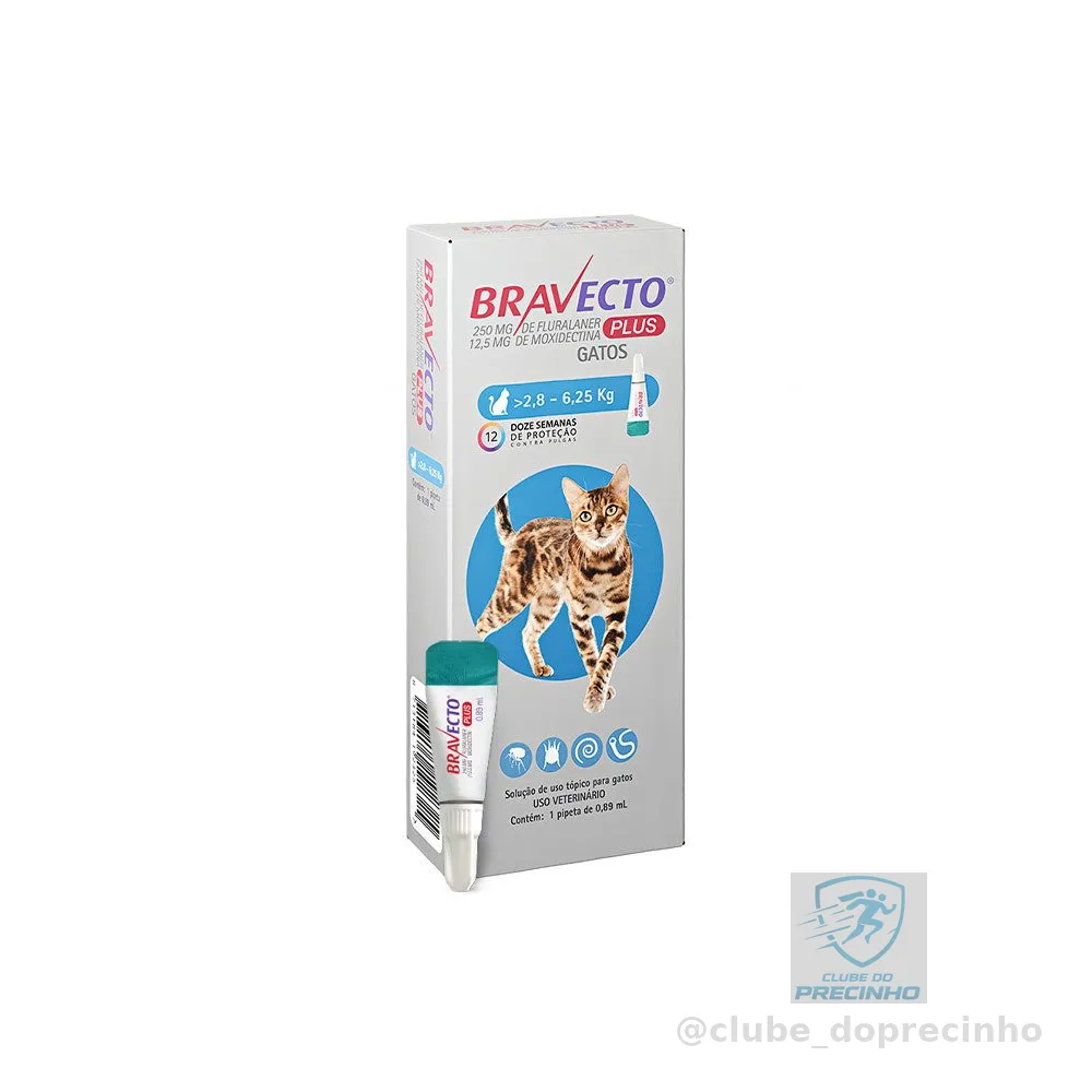 BRAVECTO PLUS PARA GATOS 250MG 2,8 A 6,25KG ANTIPARASITARIO