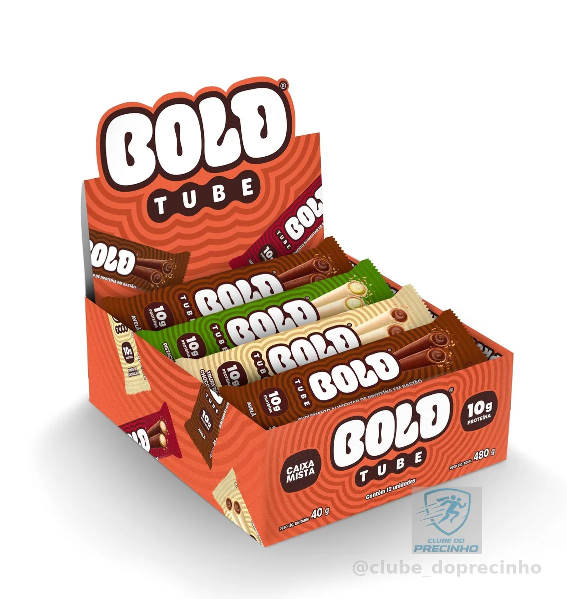BOLD Tube Chocolate Proteico Caixa Mista 10g de Proteína (12 Un.)