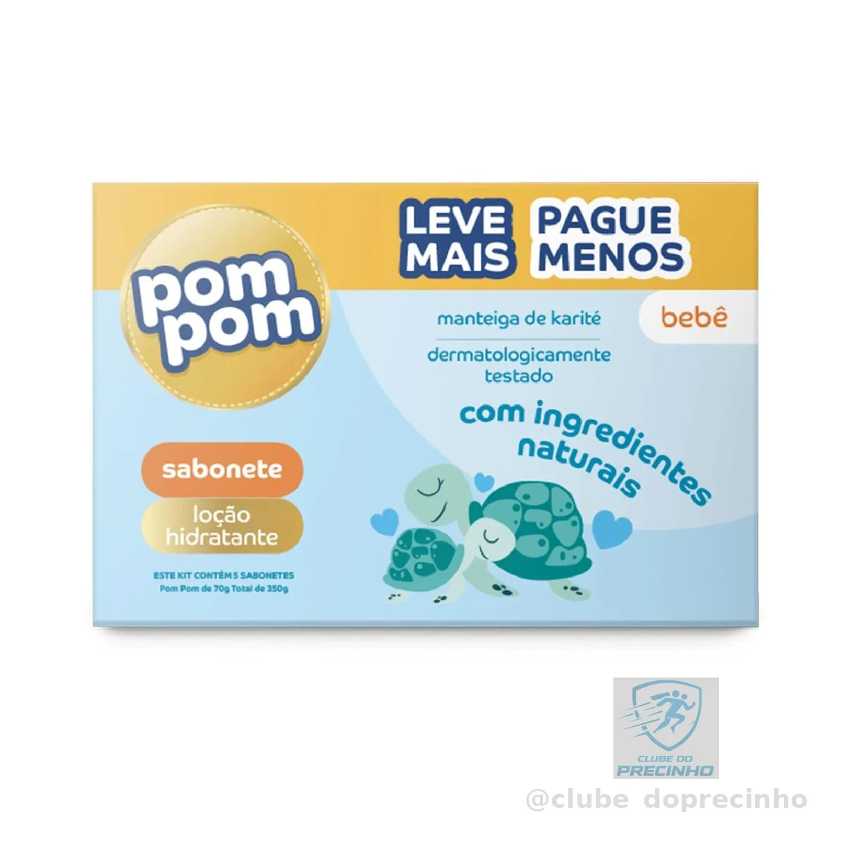 Kit Sabonete em Barra Pom Pom Loção Hidratante com 5 unidades de 70g cada