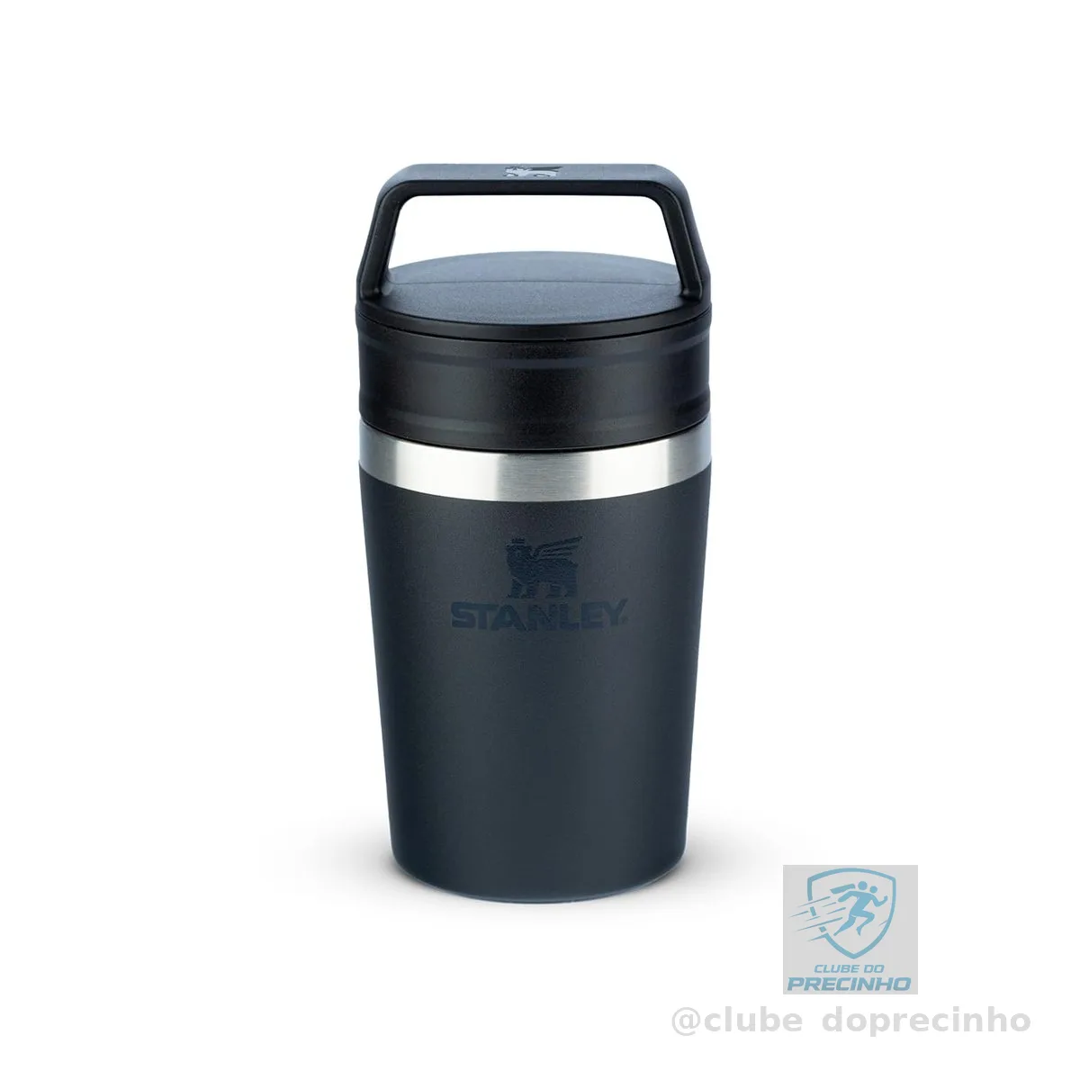 Stanley - Copo de Café Térmico, Caneca de Viagem Café Go com Tampa de Duas Partes Para Beber e Alça de Transporte, Garrafa Térmica de Aço Inoxidável, 236 ml, Black