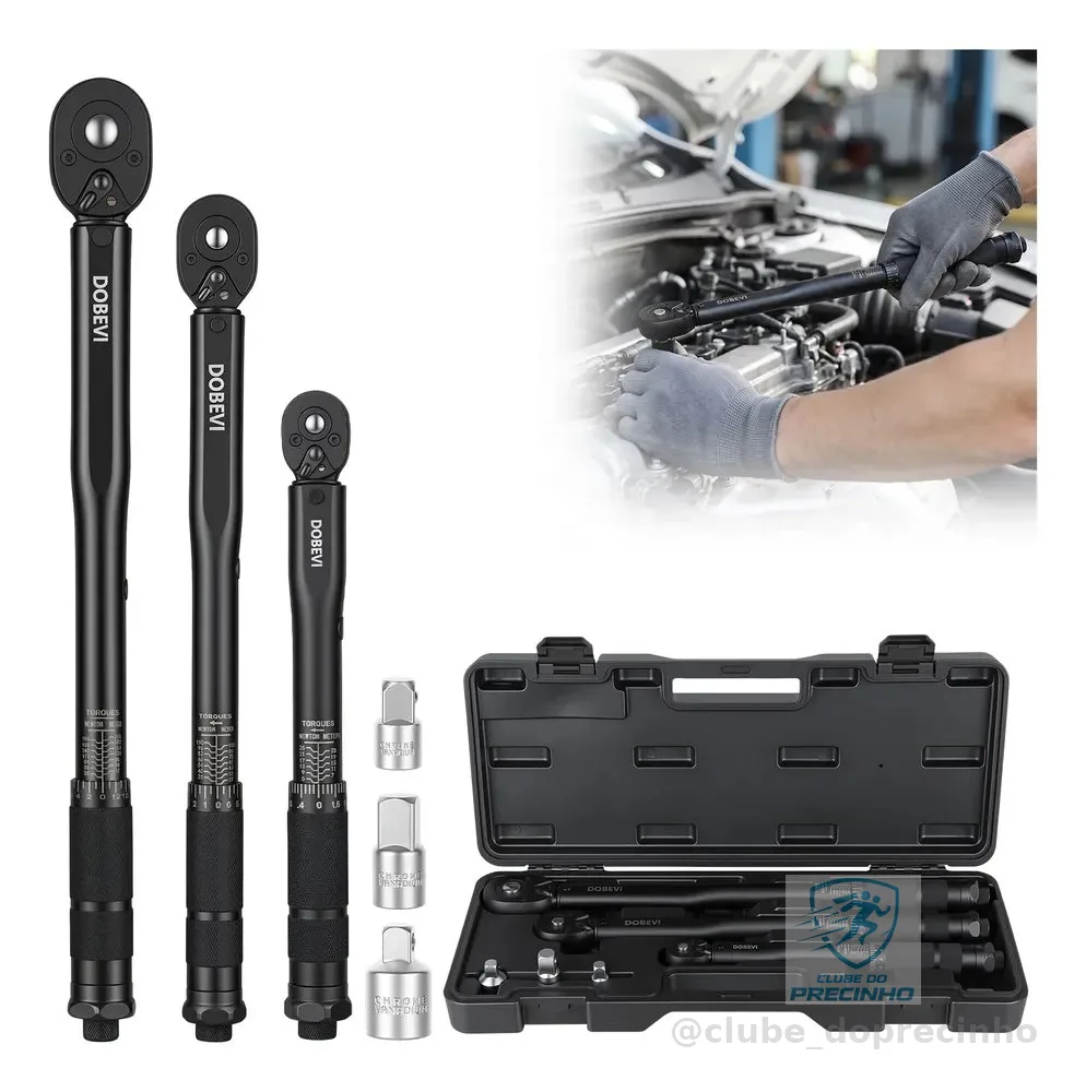 Jogo 6 Peças Chave De Torque 72 Dentes +3 Adaptadores Dobevi Preto