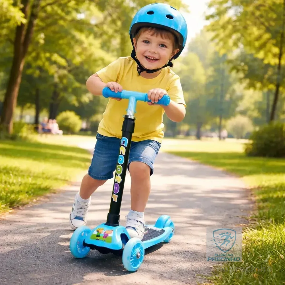 Patinete Infantil 3 Rodas De Led Dobrável Scooter Crianças Azul