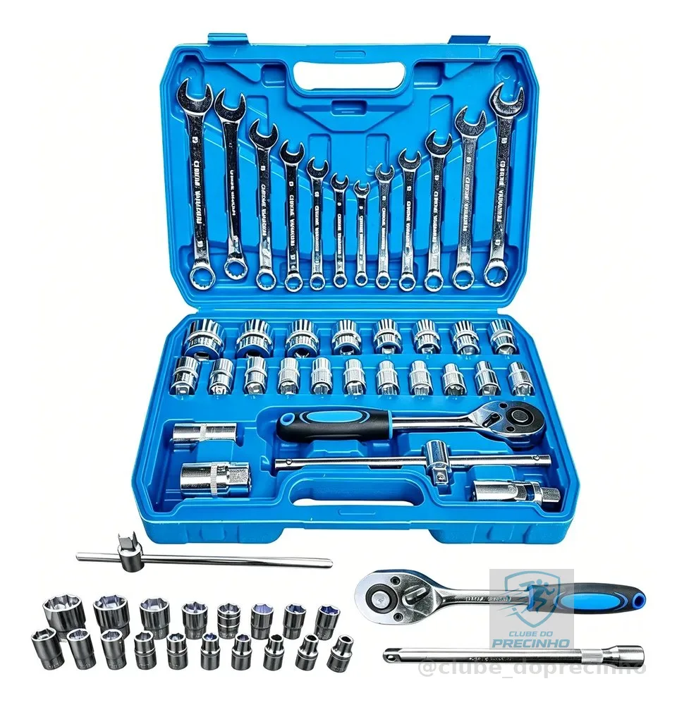 Kit Jogo Ferramentas 37 Pçs Soquete Combinada Catraca 8-32mm Azul-aço