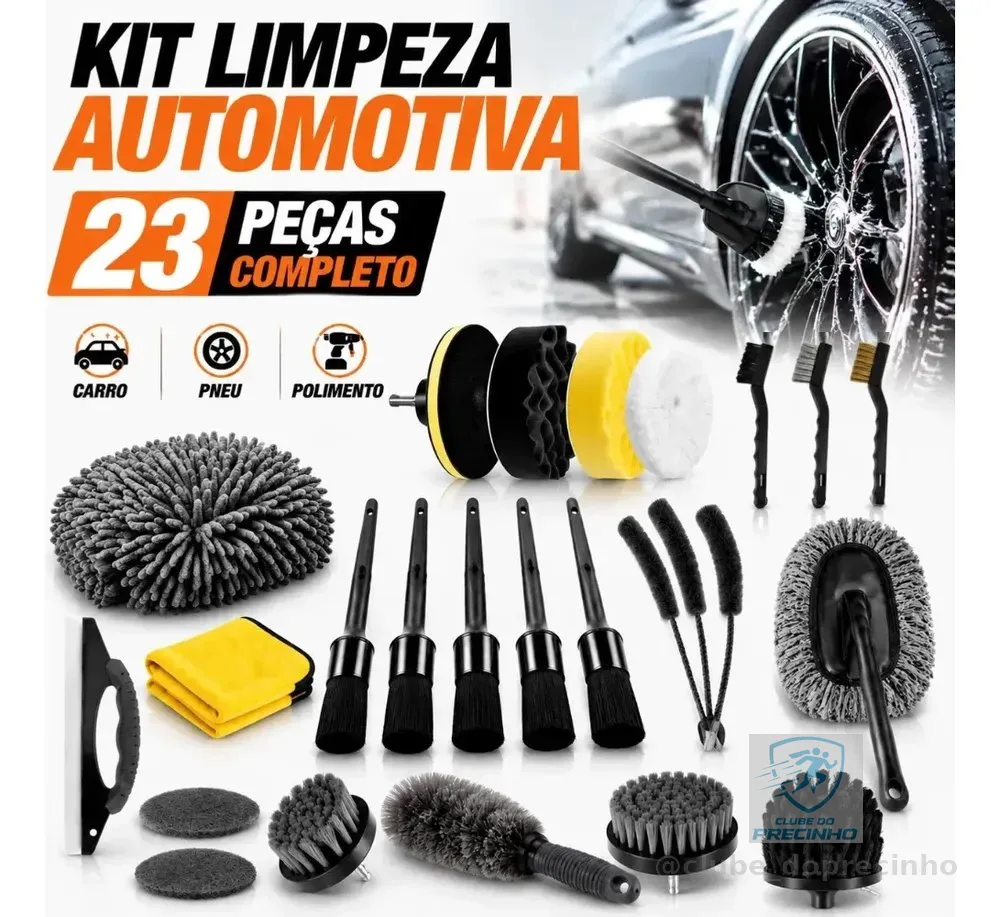 Conjunto 23 Escovas Multifuncionais Limpeza Automotiva