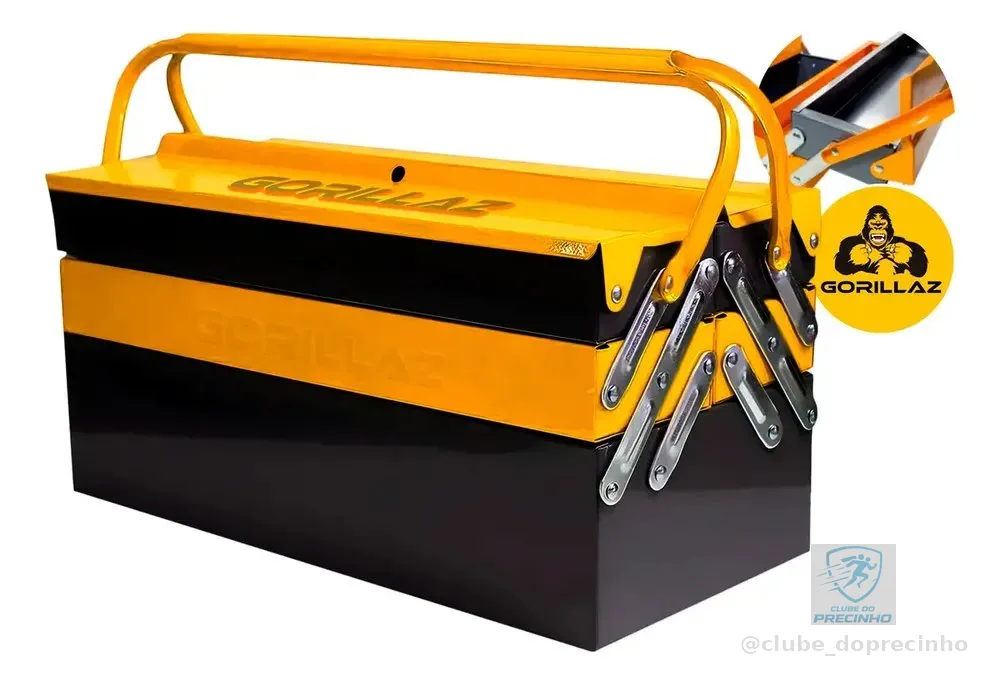 Caixa Para Ferramentas Sanfonada Com 5 Gavetas Metálica 42cm Amarelo E Preto Grz-5g Gorillaz