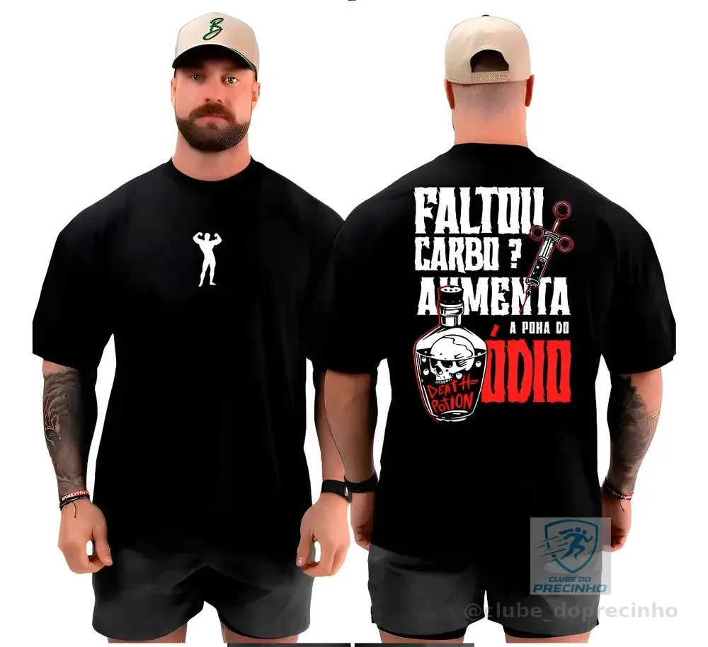 Camiseta Oversized Academia Carbo Musculação Treino Algodão Preto 
