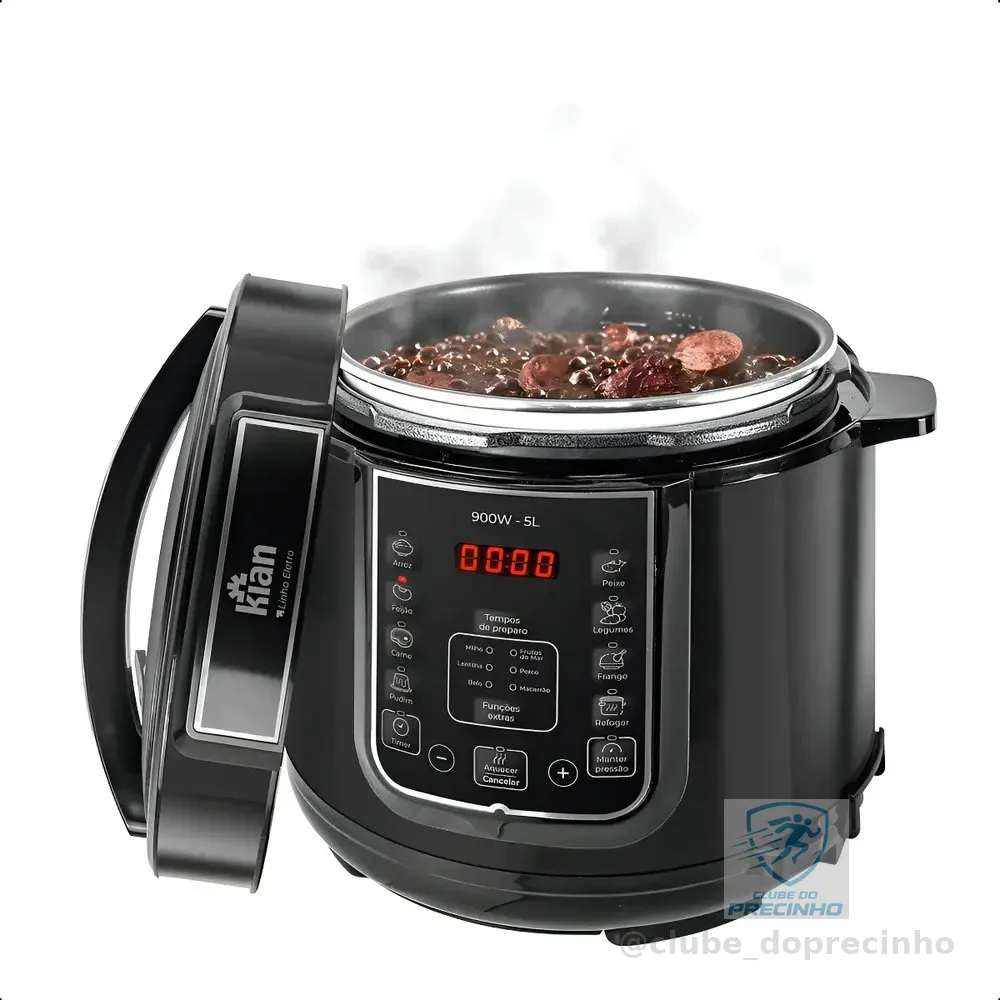 Panela De Pressão Elétrica 5 Litros Aço Inox Preto Multifuncional Kian Ppe 101
