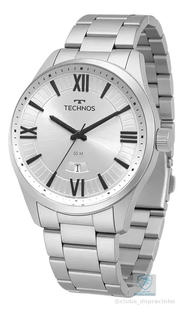 Relógio Technos Masculino Steel Prata Fundo Prateado