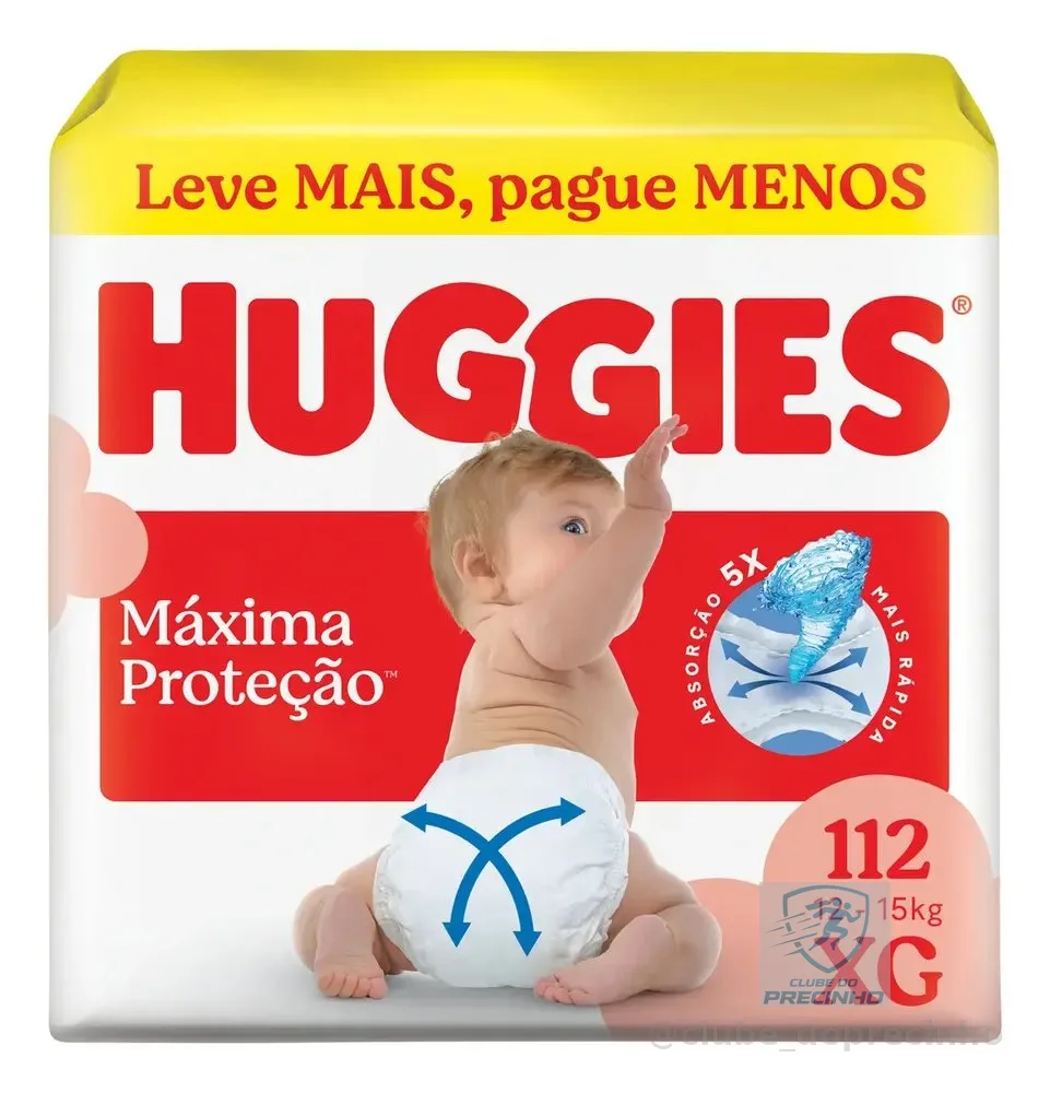 Huggies Fralda Descartável Máxima Proteção XG - 112 Un