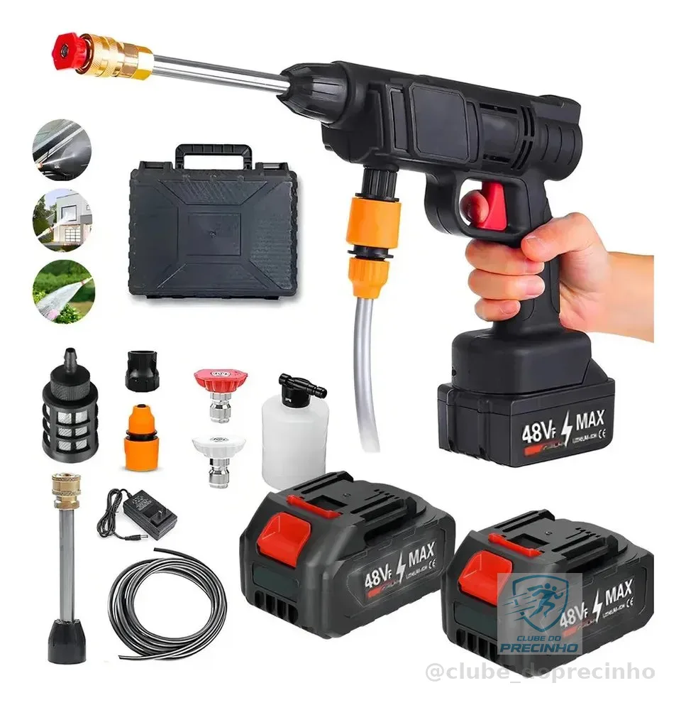 Lavadora A Jato De Alta Pressão Portátil Recarregáveel Preto Preto 127/220v 50hz/60hz