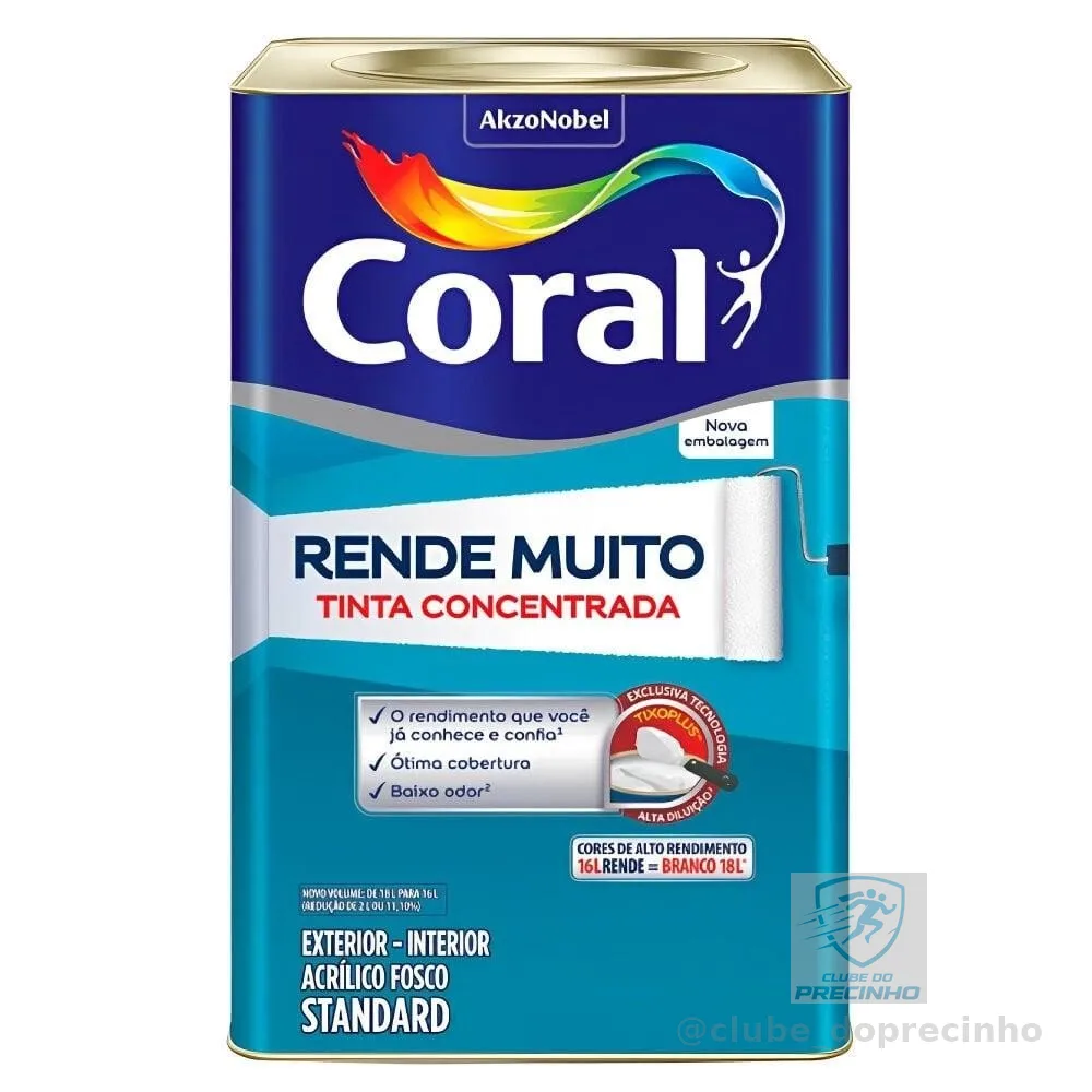 Tinta Acrílica Fosco Rende Muito Coral 16L Diversas Cores