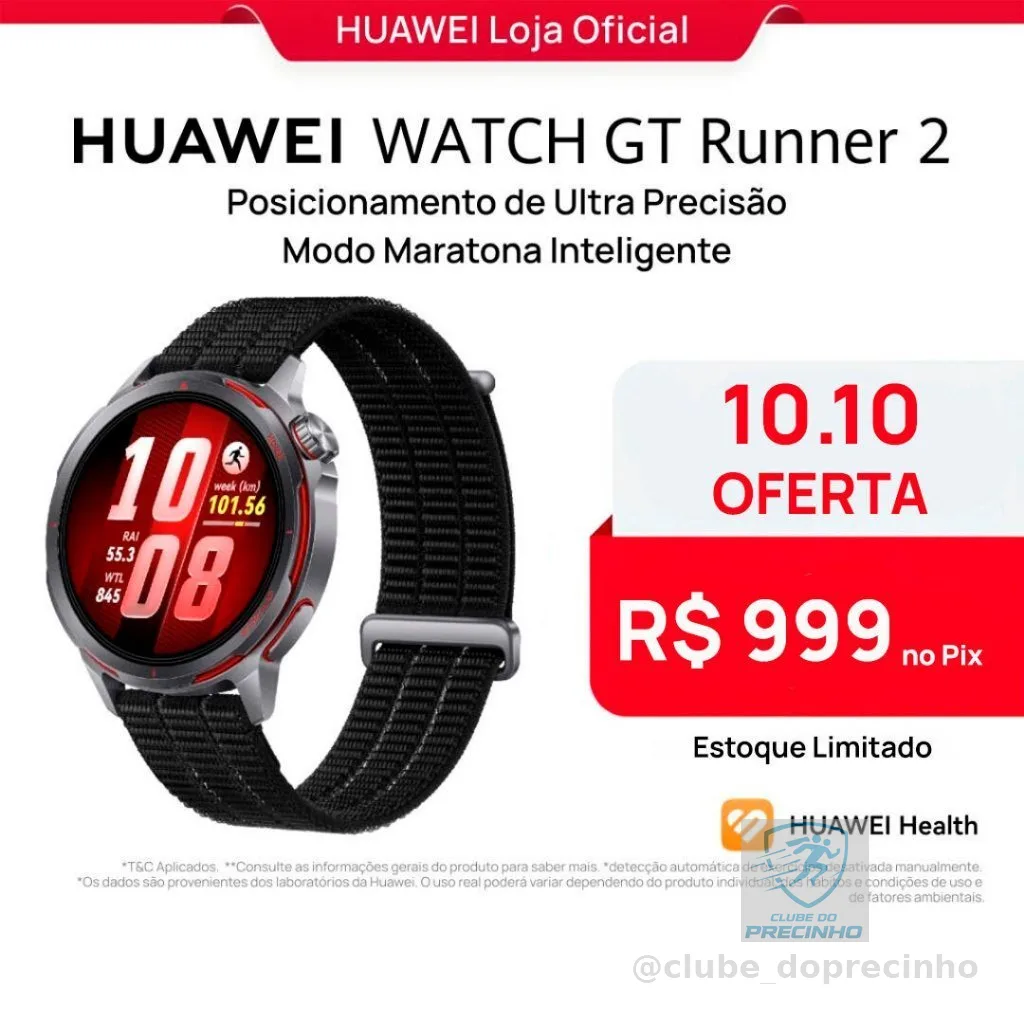 HUAWEI WATCH GT Runner 2 | Smartwatch Relogio | Modo Maratona Inteligente | ECG | GPS | Com uma pulseira extra