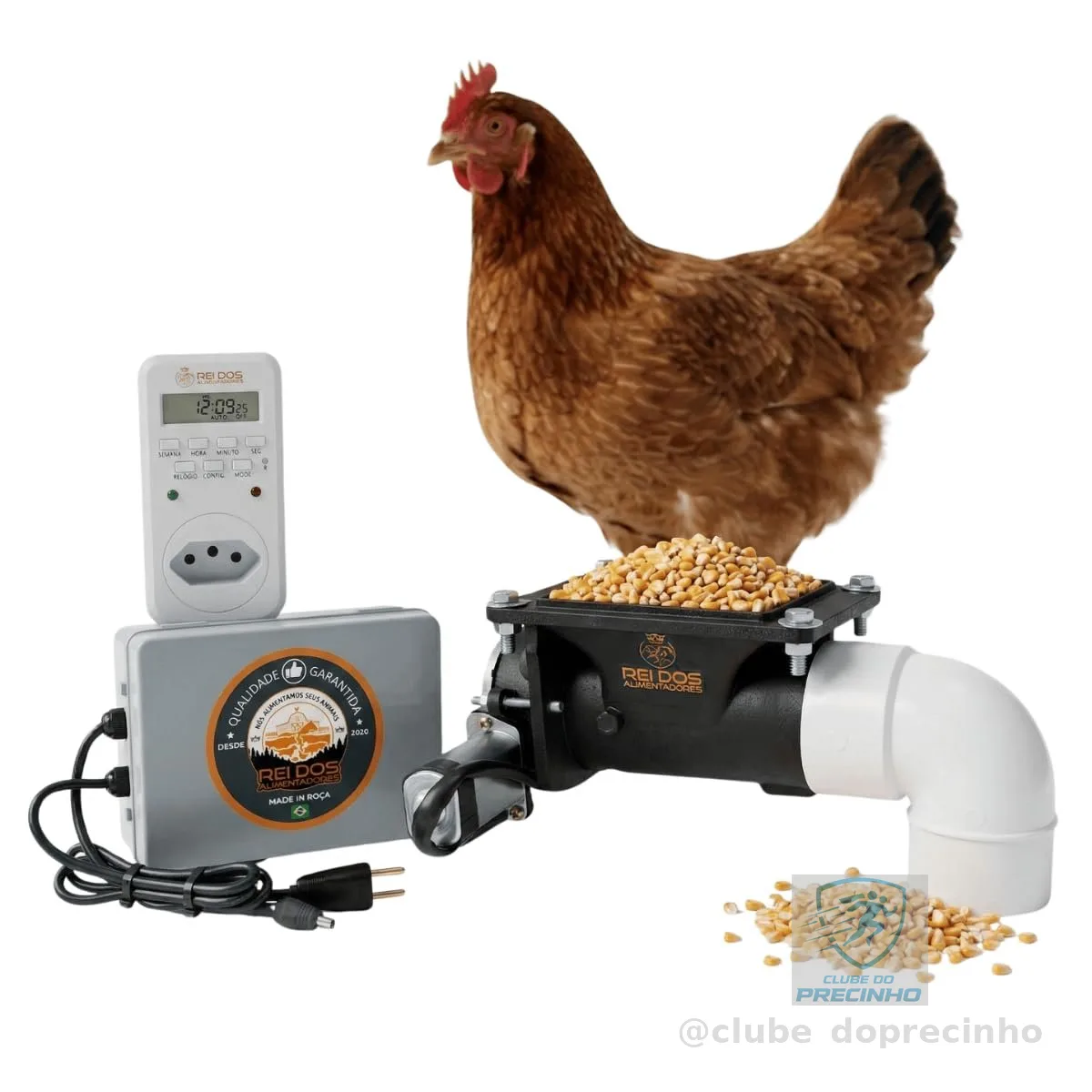 Mecanismo Dosador de Ração para Galinhas Aves com Timer Convencional Bivolt, Alimentador Automático para Ganso Pato Peru, Comedouro Profissional para Galinheiro