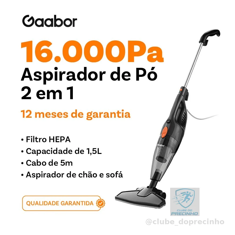 Gaabor Aspirador de pó portátil 2 em 1 com fio e haste de pressão sucção forte de 16000Pa dust off GVCW-M15A