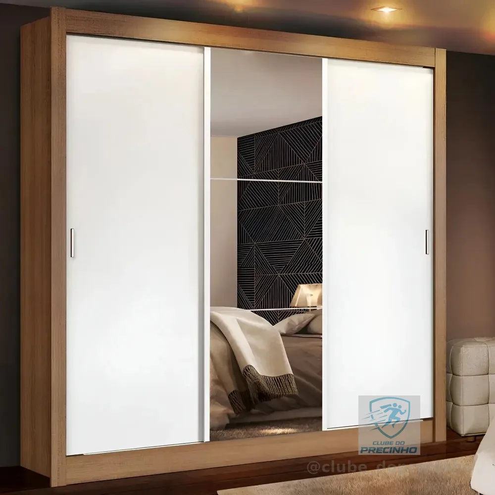 Guarda Roupa Casal Madesa Mônaco 3 Portas Correr Com Espelho Cor Rustic/Branco 1093D81E