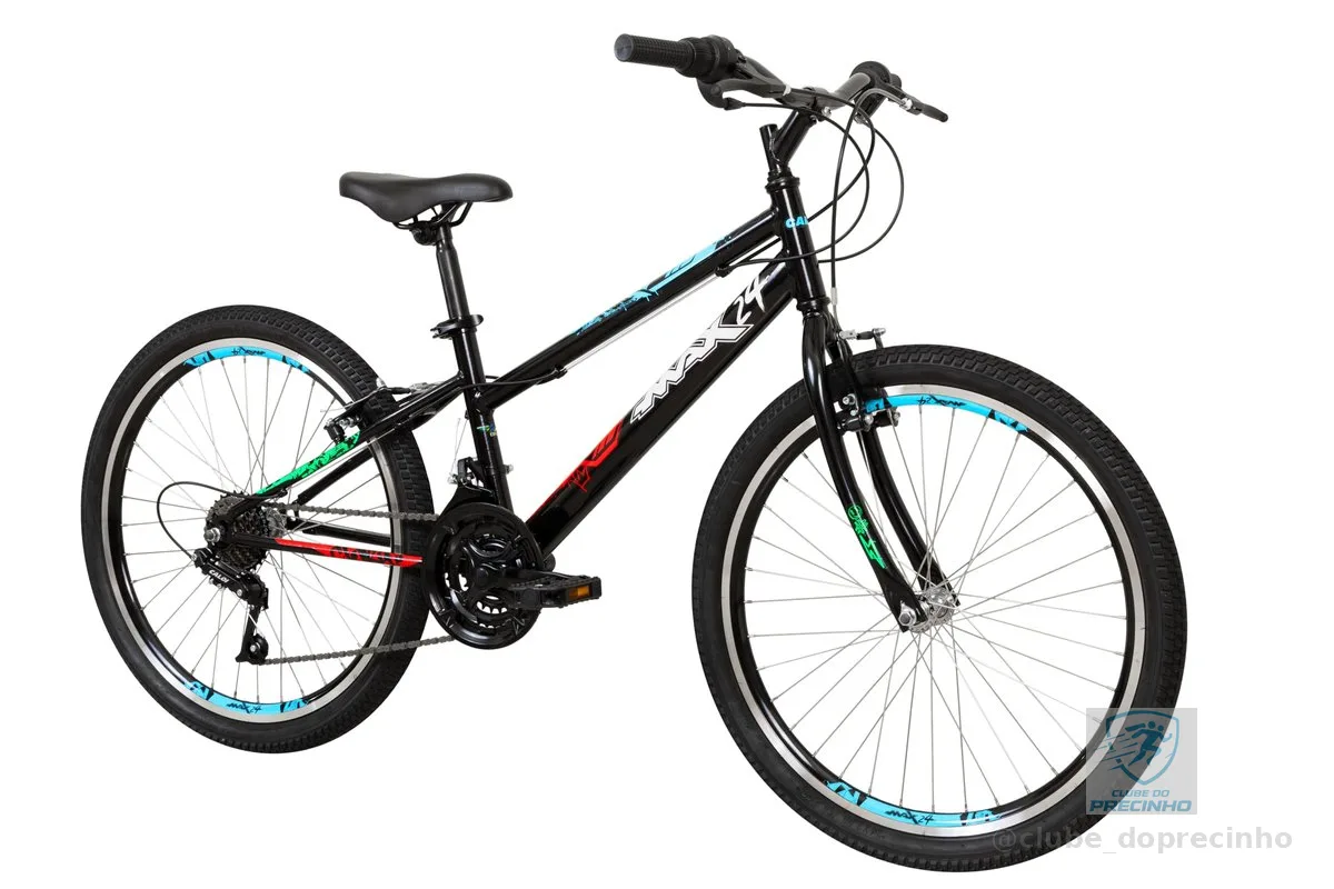Bicicleta Caloi Max Aro 24, 21 Marchas, Grip Shift, Freio V-Brake, Aros de Alumínio Parede Dupla, Passeio e Lazer