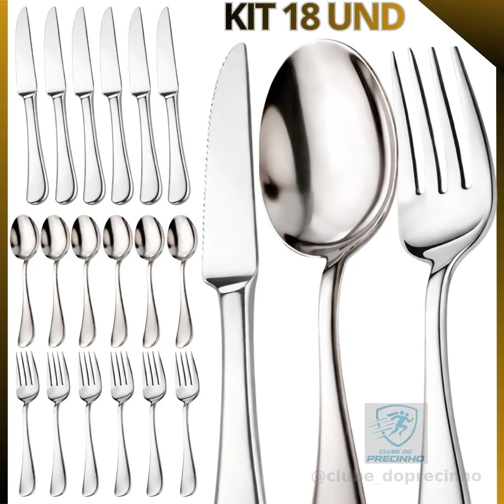 Kit de Talheres mesa Inox aço Premium com Garfo, Faca e Colher Escolha sua Variação 18, 36 ou 54 Unidades