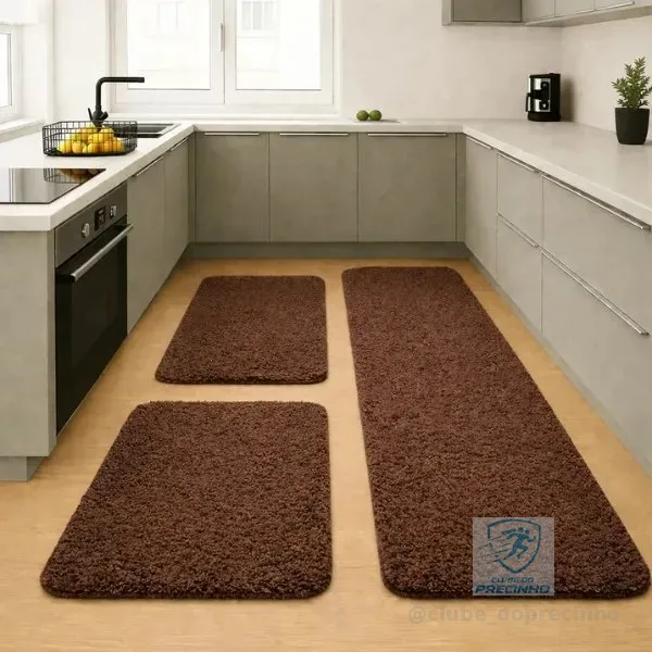 Tapete Cozinha Quarto Soft Jogo 3 Peças Antiderrapante Macio 1.2 M 40 Cm Marrom-escuro
