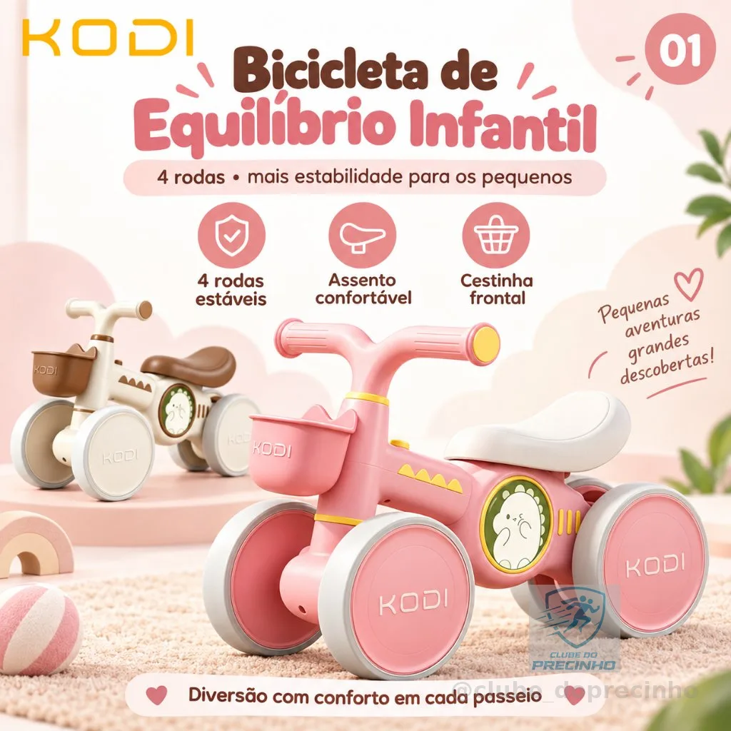 Bicicleta de Equilíbrio 4 Rodas 1-4 Anos – Sem Pedal, Brinquedo de Deslizar para Bebês -P25