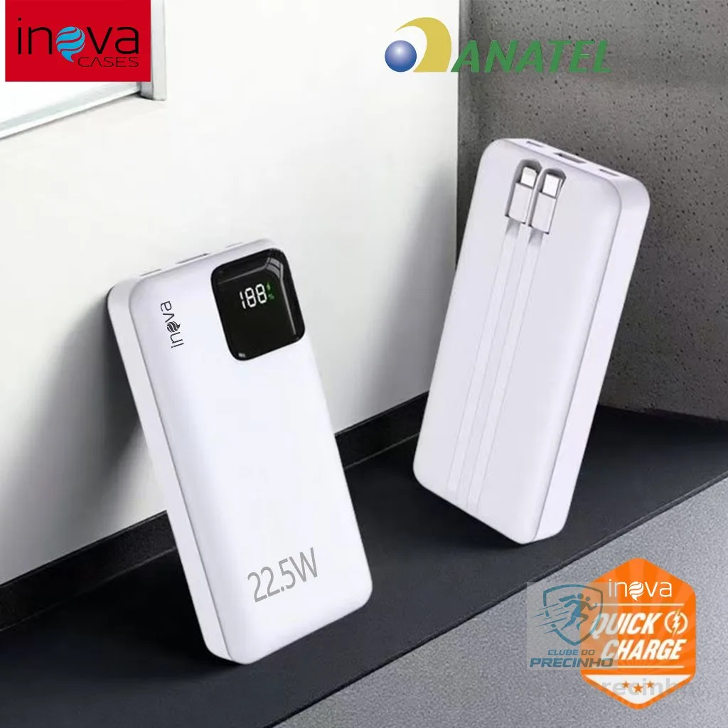 Inova Carregador Power Bank 22,5W Portátil 20000mah/10000mah  Universal carregamento rápido Saida 2 Cabos