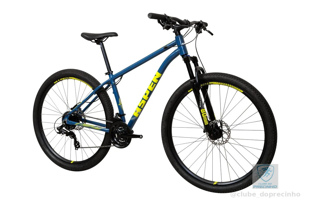 Bicicleta Caloi Aspen Aro 29, 24 Marchas Shimano, Freio a Disco Hidráulico, Suspensão 80mm com Trava, Quadro Alumínio 6061, Cabeamento Interno, Cidade e Lazer