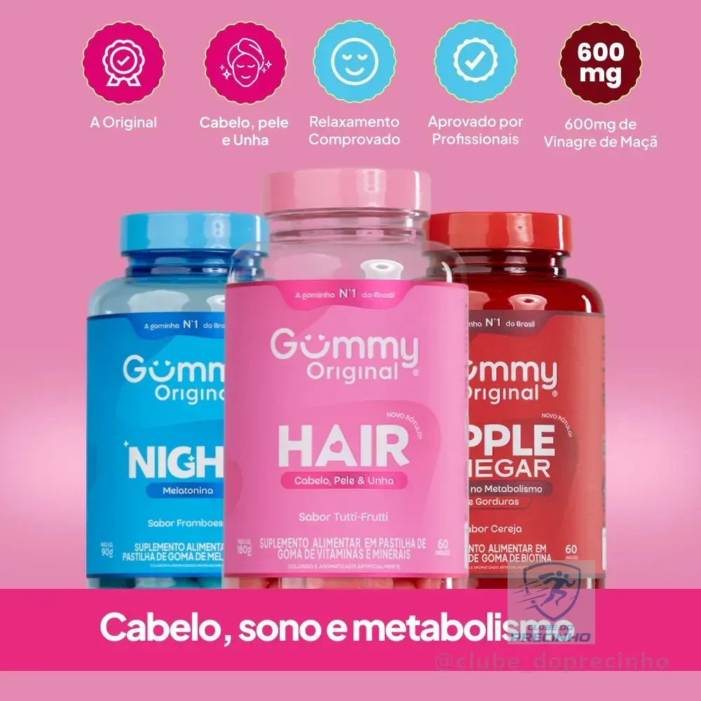 Kit 3 Gummy Original Night + Vinagre De Maçã + Hair Morango Vinagre De Maçã