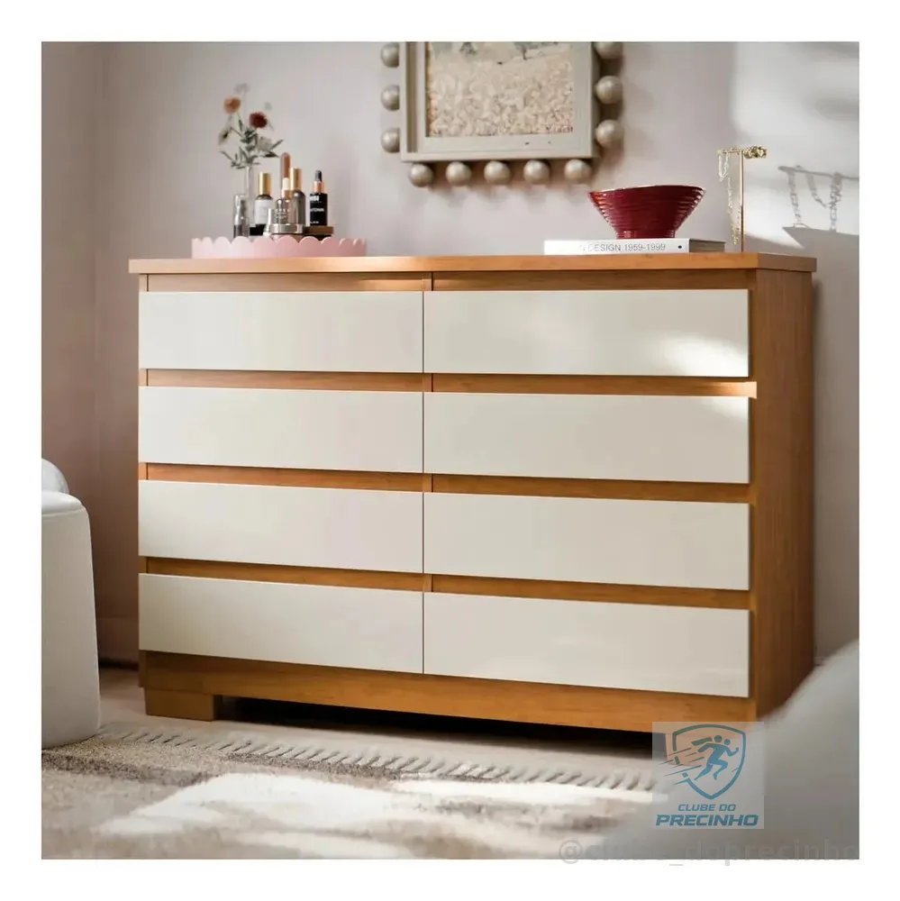 Cômoda 8 Gavetas Para Quarto Grande Com Pés Gaveteiro Organizador De Roupas Grécia Cor Nature Off