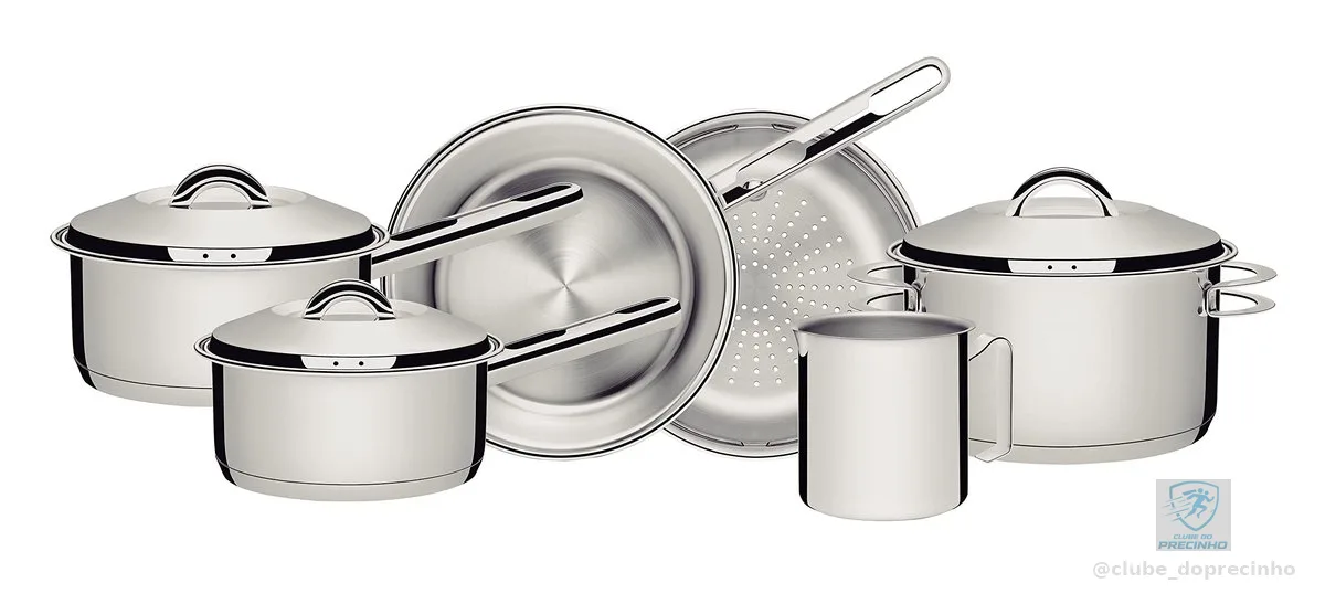 Tramontina Jogo de Panelas de Aço Inox com Fundo Triplo 6 peças Solar