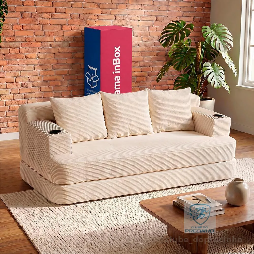 Sofá Cama Nami 1,88m Xpand Tech Tecido Velourê Bege Cama inBox