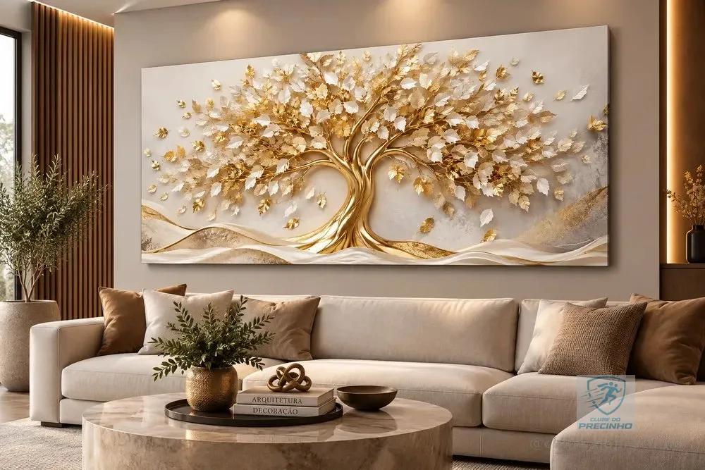 Quadro Arvore Da Vida Grande Luxo Sala Ouro Gold Tela Luxo