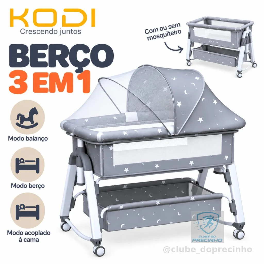 Berço Portátil Moises Co-bed Com Balanço0-3 Anos  Mosquiteiro e Cesto 3 Em 1 Ajustável