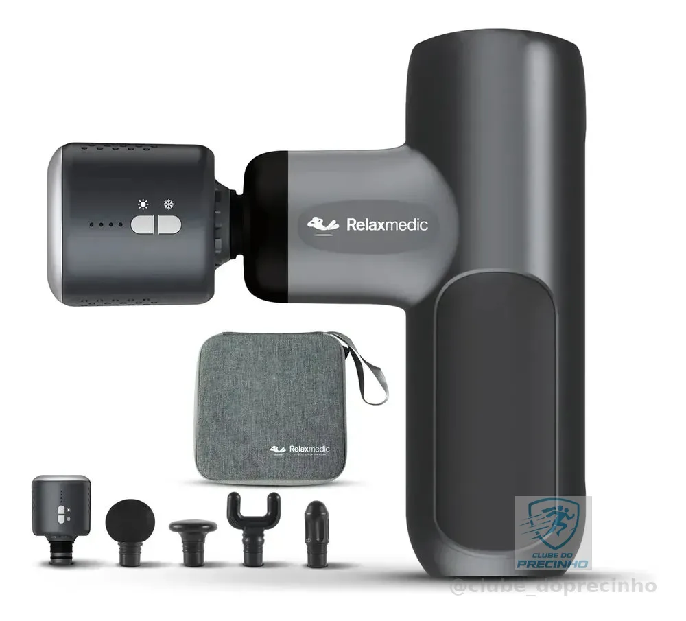 Pistola Massageadora Deep Cryo Profunda Quente E Frio 5 Ponteiras Cinza-escuro Relaxmedic