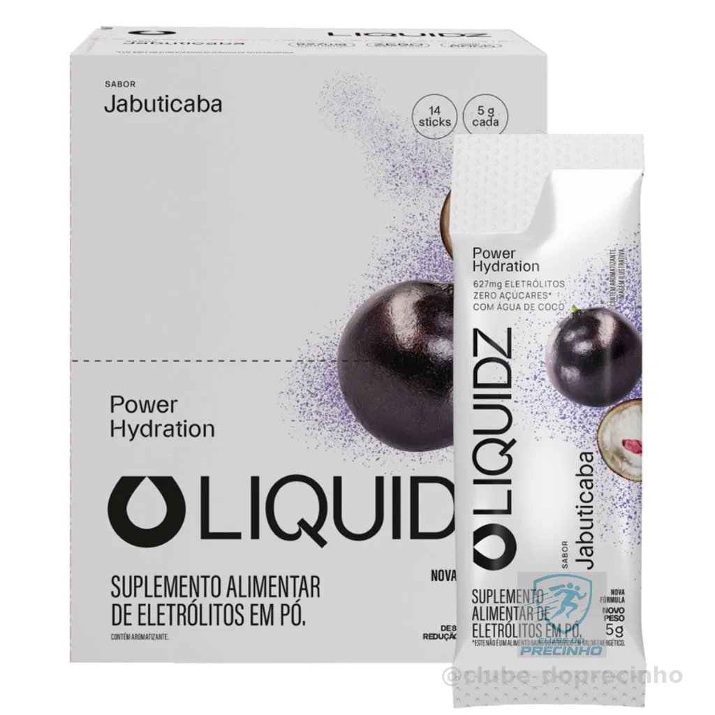 LIQUIDZ® - Eletrólitos Zero Açúcares - Sabor Jabuticaba - Kit 1 Caixa - 14 sachês