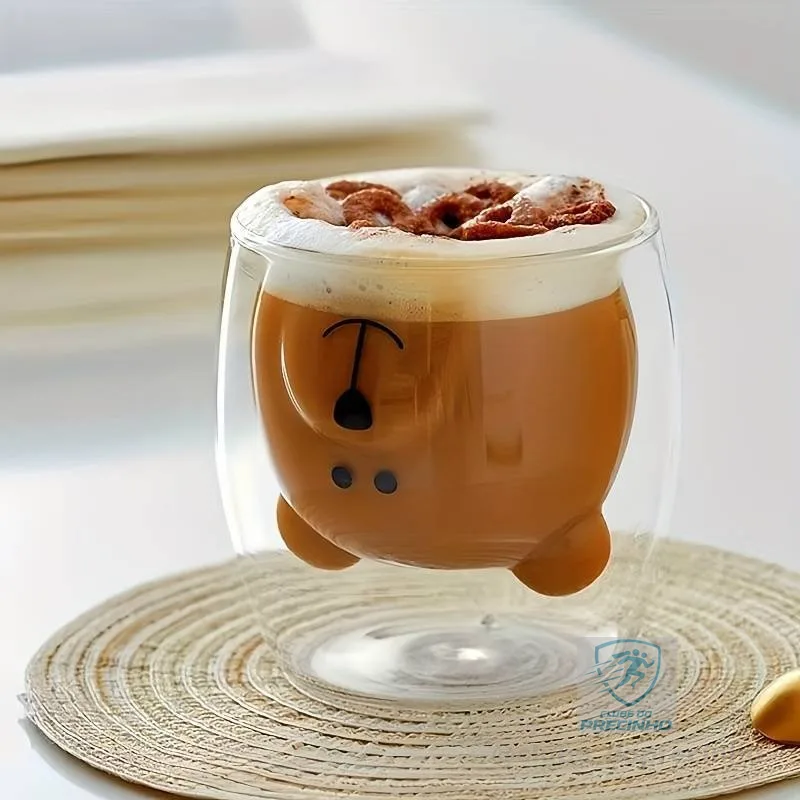 Copinho Duplo Ursinho Copo Parede Dupla Vidro 250ml Cantinho Café Expresso Resistente Temperaturas