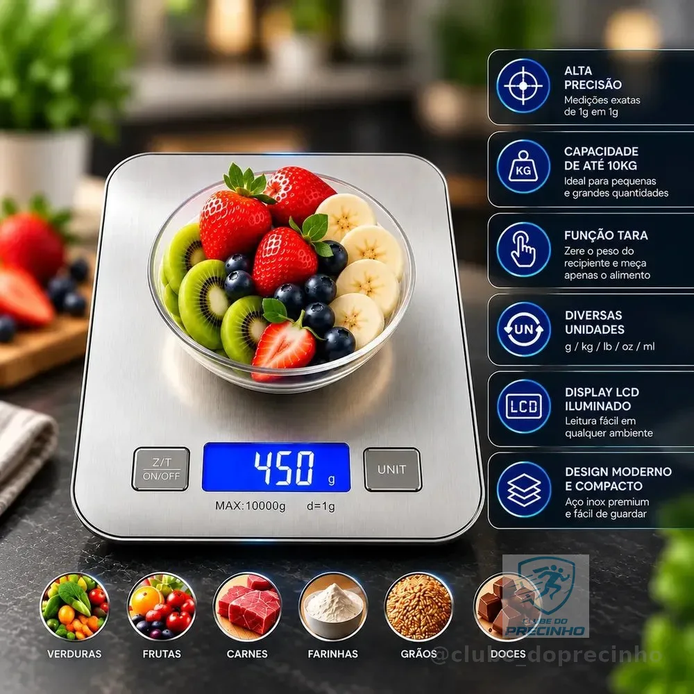 Balança Digital de Cozinha Hardline Cook, 10 Kg, com Função Tara e Display LCD