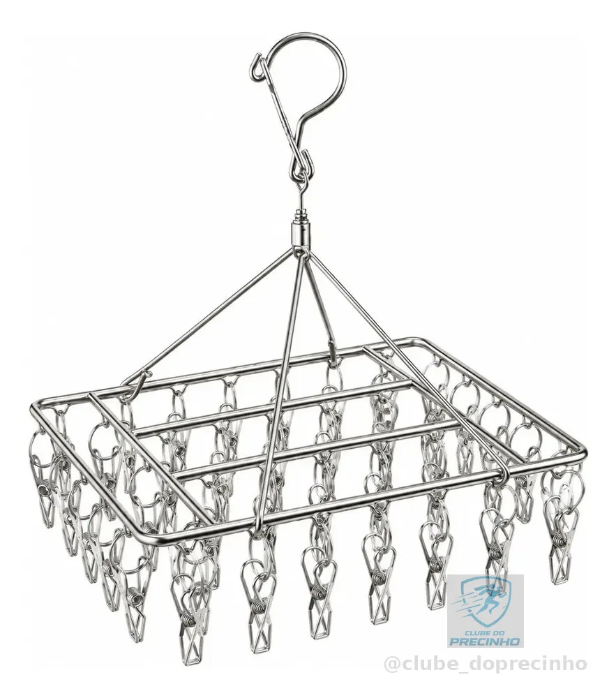 Varal Suspenso Aço Inox 40 Prendedores Roupa Íntima Calcinha Prateado